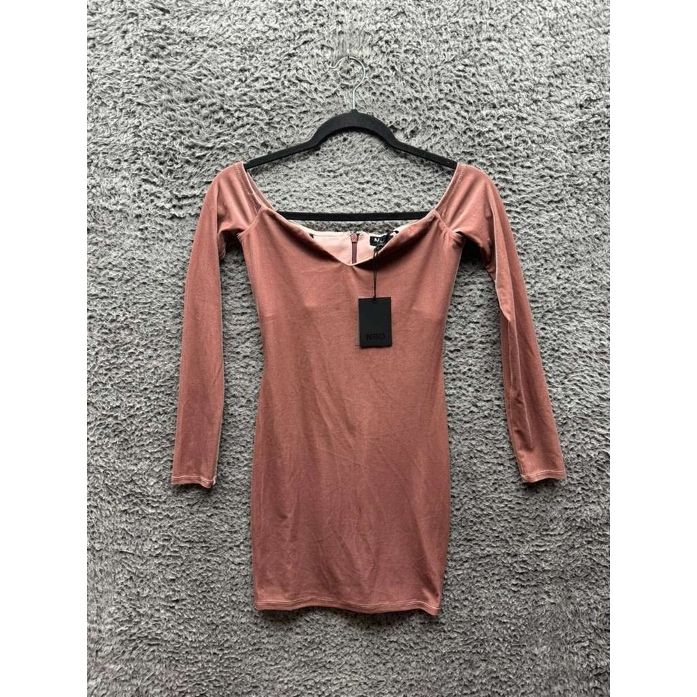 NWD NBD Clara Off-The-Shoulder Velvet‎ Mini Dress Blush Pink Womens Size XS